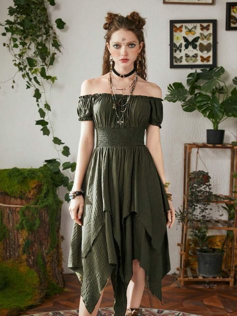 Ren Faire Outfits, Dress Medieval, Fairy Outfit, Fair Outfits, Fest Outfits, Asymmetrical Hem Dress, Medieval Dress, Fern Green, Fairy Costume