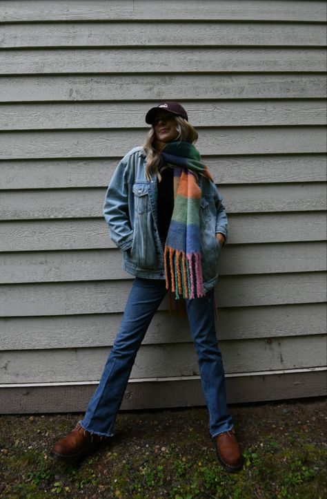 Denim Denim Outfit, Outdoorsy Outfit, Fall Outfit Women, Fall Outfit 2023, Mom Inspo, Scarf Outfits, Scarf Outfit Winter, Women Fall Outfits, Bulky Scarf