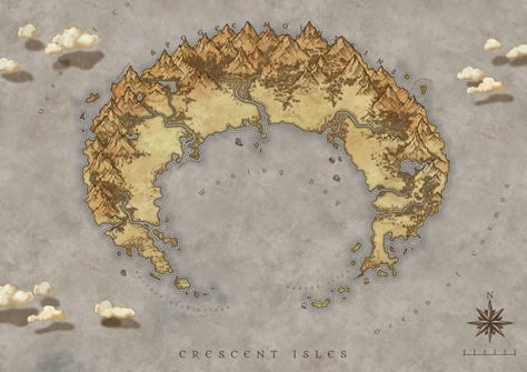 Crescent Isles | Inkarnate - Create Fantasy Maps Online Fantasy Map Making, Village Map, Gothic Books, Book City, Dnd World Map, Building Map, Map Making, Imaginary Maps, Fantasy World Map