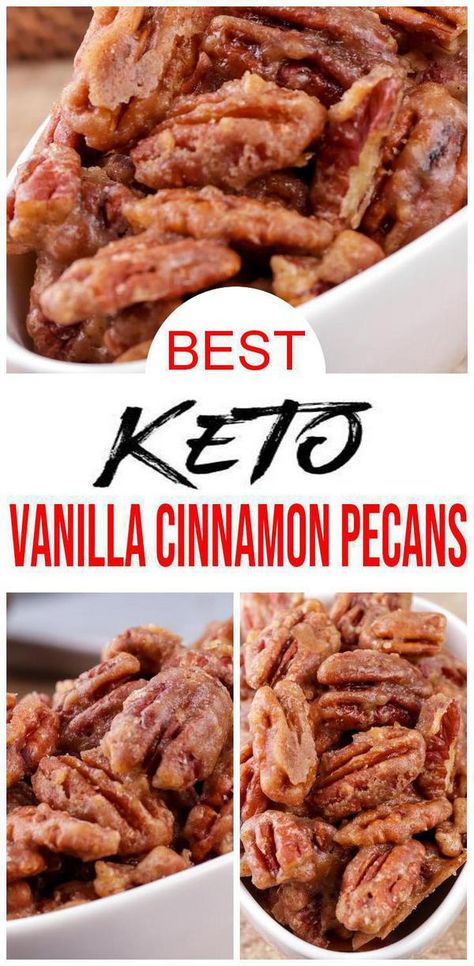 Check out these candied pecans. Best vanilla cinnamon pecans. Yummy candied pecans that are low carb & keto friendly. Simple & easy low carb candied pecans. Great Fall recipe for Thanksgiving or Christmas. Make Thanksgiving pecans or Christmas pecans for snacks, finger food or appetizers. Low carb candied pecans make great party food idea. Make keto candied pecans today - homemade & from scratch. For more keto low carb #candy pecans see KimspiredDIY #pecans #snacks Keto Pecans, Snacks Work, Candy Pecans, Coated Pecans, Low Carb Candy, Breakfast Low Carb, Postre Keto, Cinnamon Pecans, Keto Candy