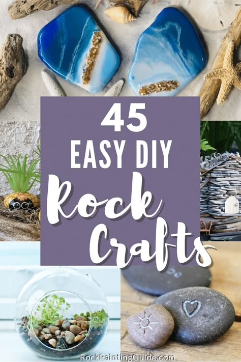 Beach Rocks Crafts, River Rock Crafts, Minimalist Landscaping, Diy River Rock, Boulders Landscaping, Rock Crafts Diy, Rock Diy, Crafts To Try, Rock Tumbling