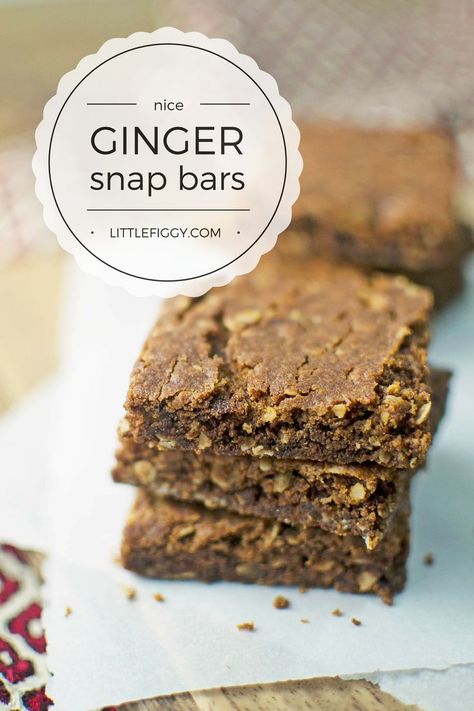 Ginger Snap Bars, crispy and gingery, perfect with a hot cup of tea or coffee!  Get the recipe at Little Figgy Food Hot Cup Of Tea, Truffle Cookies, Christmas Biscuits, Cookie Bar, Ginger Snap, Global Cuisine, Brownie Bar, Tea Or Coffee, Ginger Snaps