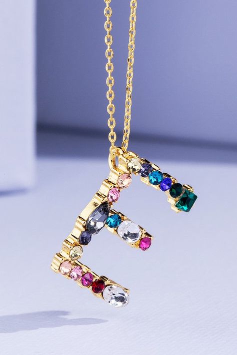 All accessories are final sale and not eligible for return or refund. -Multi Colored Rhinestone Initial Necklace - Zinc, Glass stone - Size Approx. 18" Long, 3" Extension / Pendant 1"x 0.75" Rhinestone Letters, Colour Stone, Alphabet Coloring, Letter Necklace, Initial Necklace, Multi Colored, Stone Color, Final Sale, Initials