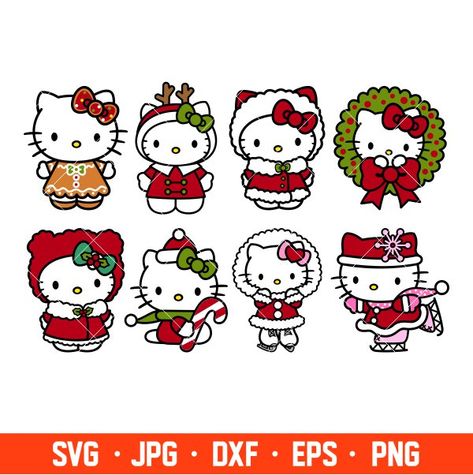 Christmas Ornament Construction Paper, Christmas Designs Drawing, Hello Kitty Christmas Stickers, Merry Christmas Hello Kitty, Christmas Outline, Hello Kitty Svg, Hello Kitty Clipart, Christmas Hello Kitty, Christmas Doodle