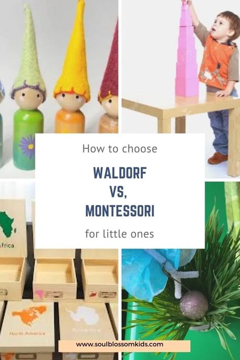 Waldorf vs. Montessori for little ones-how to choose - Soul Blossom Kids Montessori Vs Waldorf, Waldorf Play, Montessori Elementary, Family Day Care, Alternative Education, Auction Projects, Early Childhood Teacher, Waldorf School, Montessori Preschool