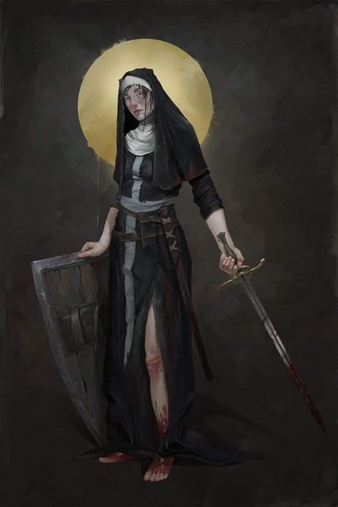 Nun Concept Art, Demon Nun, Fantasy Heroes, Female Knight, Female Human, Fantasy Rpg, Urban Fantasy, Fantasy Inspiration, Dnd Characters