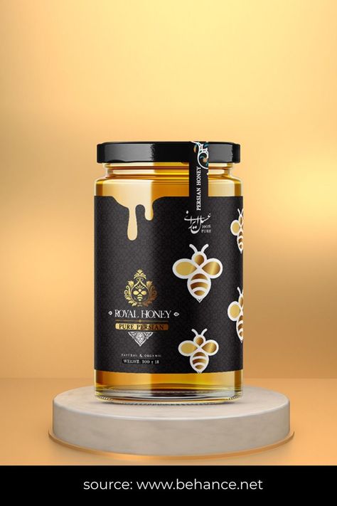 Honey Jar Label Design Honey Bottle Label Design, Honey Labels Design, Honey Product Design, Honey Branding Design, Honey Jar Packaging, Honey Jar Design, Honey Label Design Ideas, Jam Packaging Design, Jar Packaging Design