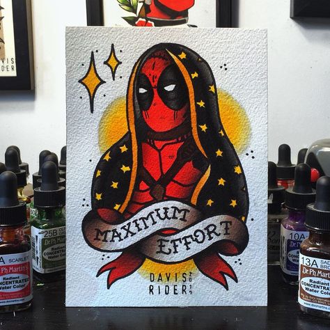 Deadpool Traditional Tattoo, Deadpool Tattoo Ideas, Deadpool Tattoo, Avengers Tattoo, Traditional Tattoo Flash Art, Nerd Tattoo, Comic Tattoo, Movie Tattoos, Marvel Tattoos