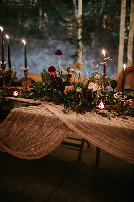 Candle Wedding Tablescape, Moody Fall Wedding Table Settings, Late Fall Wedding Colors, Vintage Wedding Vibes, Greenhouse Reception, Moody Forest Wedding, Ethereal Garden Wedding, Dark Academia Wedding, Moody Winter Wedding