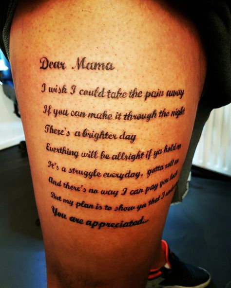 Made this week... #dearmama #2pac #tupac #tupacshakur #lyrics #lettering #script #tattoo #inked #inkedup #cheyennetattooequipment #dordrecht #learning #practice #setgoals 2pac Lyrics Tattoo, 2pac Quotes Tattoos, 2pac Quote Tattoo, Tupac Lyrics Tattoo, Tupac Quote Tattoo, Tupac Inspired Tattoos, Dear Mom Tattoo, Dear Mama Tattoo, 2pac Tattoos Ideas