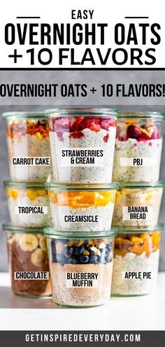 Everything you need to know for how to make Overnight Oats plus 10 Flavors! This super easy make-ahead breakfast for busy mornings that is perfect for meal prep. It’s gluten-free and you’ll find my dairy-free tips below as well. Overnight oats are typically served cold, but you can warm them up too. The 10 flavor recipe variations are all based off dessert flavors, which means you can eat a healthy breakfast that tastes like you’re having dessert! Quick Super Ideas, Overnight Oats To Heat Up, Intermittent Fasting Overnight Oats, Overnight Oats Smoothie, Instant Overnight Oats Recipes, Overnight Oatmeal Recipe, Cold Overnight Oats, No Sugar Overnight Oats, Making Overnight Oats