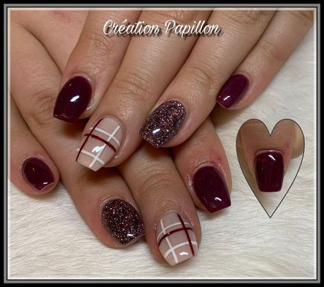 Fall Plaid Nail Designs, November Nail Ideas Gel, Nail Designs Fall Gel, Cranberry Nails, Nails Plaid, Nail Designs Fall, November Nail Designs, Plaid Nail Designs, Nails Xmas