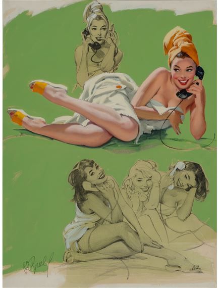 Buell Al | Party Line | MutualArt Al Buell, Pin Up Posters, Calendar Girls, Pulp Art, Vintage Pin Up, Va Va Voom, Line Illustration, Pin Up Art, Vintage Pinup