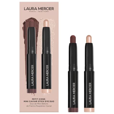 Petit Icons Mini Caviar Stick Eye Shadow Duo - Laura Mercier | Sephora Dark Cacao, Laura Mercier Caviar Stick, Shadow Sticks, Matte Eyeshadow, Cream Eyeshadow, Laura Mercier, Makeup Eyeliner, Stem Cells, Ulta Beauty