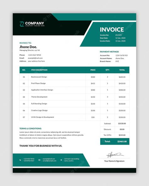 Jhone Proforma Invoice Template, Quotation Template, Invoice Design Template, Invoice Template Word, Business Invoice, Invoice Design, Business Presentation Templates, Receipt Template, Business Cards Creative Templates