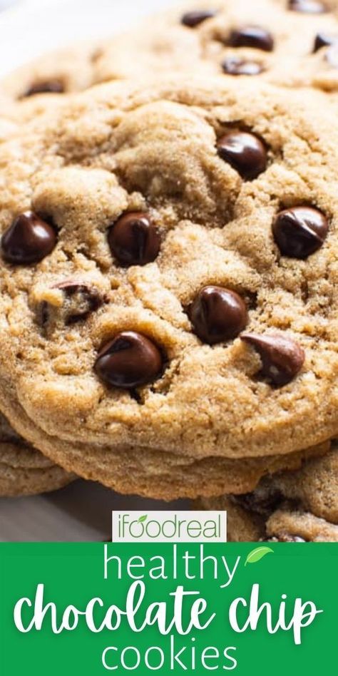 The Best Healthy Chocolate Chip Cookies, Clean Eating Chocolate Chip Cookies, Chocolate Chip Healthy Cookies, Homemade Chocolate Chip Cookies Healthy, Refined Sugar Free Chocolate Chip Cookie, Choc Chip Cookies Healthy, Easy Chocolate Chip Cookies Healthy, Light Chocolate Chip Cookies, Healthy Dark Chocolate Chip Cookies