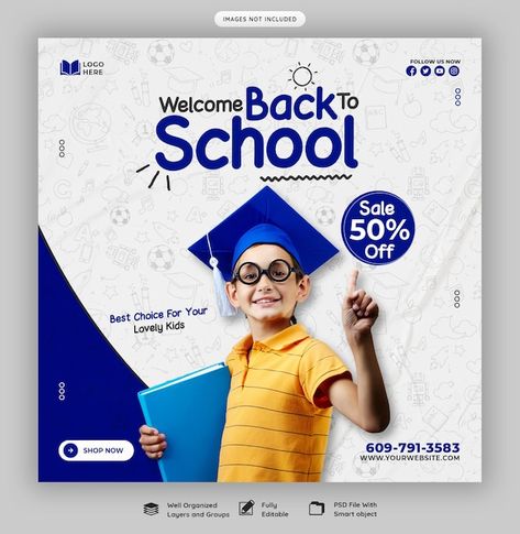 Back To School Social Media Design, School Social Media Design, School Social Media Post, Back To School Campaign, Banner School, School Social Media, School Campaign, School Post, School Instagram