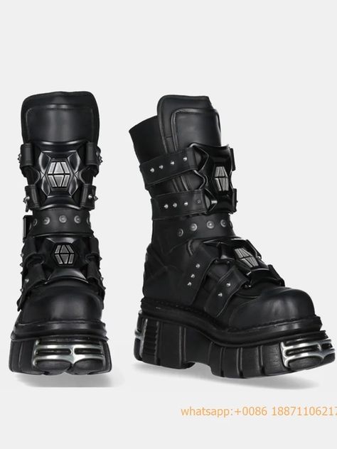 Metal Rivet Punk Party Gothic Boots 2024 New Thick-Soled Street Rock 35-45 Sports Casual Shoes Men's and Women's Motorcycle Boot - AliExpress 322 Cyberpunk Shoes Men, Gothic Shoes Men, Cyberpunk Shoes, Goth Platform Boots, Boots 2024, Boots Outfit Men, New Rock Boots, Motorcycle Boot, Futuristic Shoes