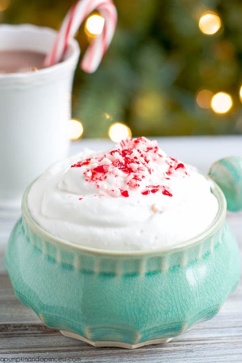 Peppermint Whipped Cream - A Pumpkin And A Princess Peppermint Whipped Cream, Recipes For Parties, Ice Cream Cupcake, Hot Cocoa Party, Chocolate Silk Pie, Peppermint Truffles, Peppermint Recipes, Flavored Coffee Creamer, Peppermint Cheesecake