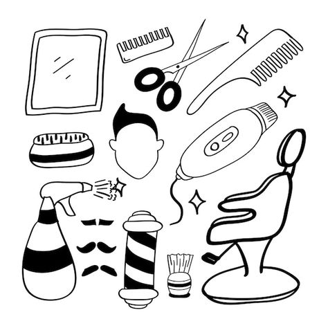 Barber Doodle, Dresser Drawing, Hairdresser Tools, Clipart Boy, Man Clipart, Hair Clipart, Hairstyle Hairstyle, Drawing Guides, Black And White Cartoon