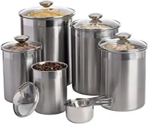 Amazon.com: Airtight Canisters Sets for the Kitchen Counter - Stainless Steel Food Storage Containers with Glass Lids for Tea Coffee Sugar Flour Baking Dry Storage, Metal Pantry Canister - Extra Large 10PCS : Home & Kitchen Stainless Steel Canister Set, Stainless Steel Food Storage, Tea Coffee Sugar Canisters, Sugar Storage, Kitchen Ideals, Kitchen Canister Set, Food Storage Container Set, Kitchen Containers, Airtight Food Storage