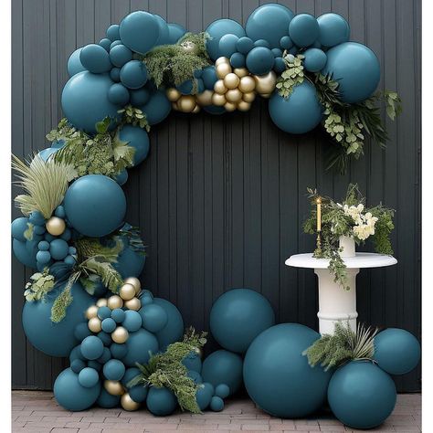 Dusty Blue & Slate Blue Balloon Arch Kit w/ Dark Teal for Baby Shower & Party | Oriental Trading Dusty Blue Balloons, Blue Balloon Arch, Balloon Arch Kit, Blue Balloon, Arch Kit, Blue Balloons, Baby Shower Party, Balloon Arch, Dark Teal