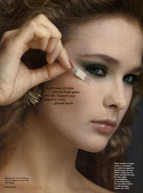 Nancy Deweir, Neutral Eyes, Lower Lashes, Princess Caroline, Vogue Magazine, Khaki Green, Behind Ear Tattoo, Earth Tones, Lashes