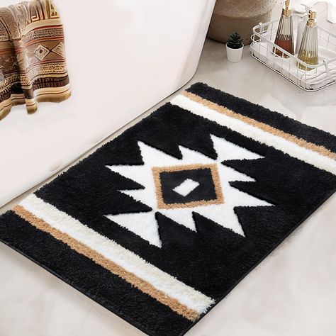 PRICES MAY VARY. Boho Bathroom Rugs: The high quality bathroom rug features a classic modern geometric pattern. Beautiful western decor design makes the floor mat look minimalist, making your room elegant and full of natural vitality. It’s ideal home decoration. Non Slip Backing: With TPR rubber backing that prevent shifting and skidding, the geometric bath rug is more safe and skid resistance. Stable backing is a good choice for families with kids and the elderly. Please put the bathroom rug on Western Bathroom Ideas, Boho Bathroom Rugs, Black Bathroom Rug, Western Bathrooms, Funny Bath Mat, Western Bathroom, Boho Bath Mat, Black Bath Mat, Western Kitchen