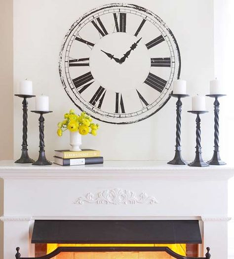 Clock Over Fireplace, Elegant Mantel Decorating Ideas, Elegant Mantel, A Thoughtful Place, Gorgeous Fireplaces, Fireplace Mantel Decor, White Fireplace, Fireplace Wall, Mantel Decorations