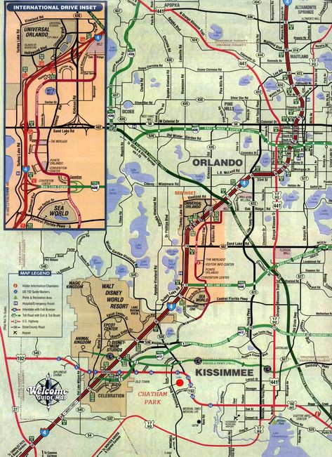 Orlando and Kissimmee Florida Map - Orlando Florida • mappery Universal Studios Orlando Secrets, Orlando Map, Orlando Florida Vacation, Florida Map, Disney Cruise Tips, Kissimmee Florida, Map Of Florida, Universal Studios Florida, Clearwater Florida