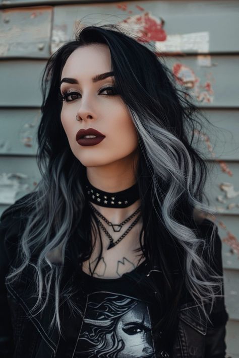 15 Stunning Jet Black Hair Color Ideas Black Hair Goth Aesthetic, Jet Black Hair Color Ideas, Jet Black Hair Color, White And Black Hair, Black Hair Color Ideas, Black And Silver Hair, Spooky Hair, Black Hair Inspiration, Hairstyle Color