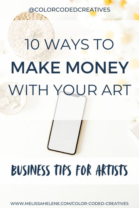 10 ways to make money by selling your art- how to build an art business and ways to make an income. Blog post by Melissa Helene of Color-Coded Creatives about how to make money with your art practice and where to sell your work. | www.melissahelene.com | #colorcodedcreatives #sellingart #sellyourart #sellartonline #makemoneywithart #artcareer #artbusiness #businessresources #fulltimeartist #artist #blog #blogpost #artblog #artistblog #blogforartists #artists #sellingartwork #artmarketing Art Biz, Where To Sell, Sell My Art, Artist Business, Artist Blog, Selling Art Online, Art Courses, Selling Artwork, Art How