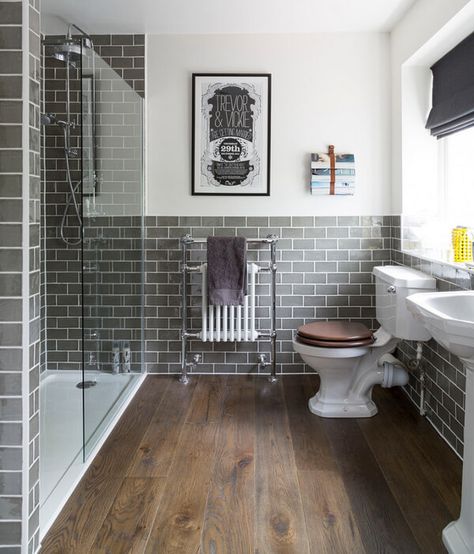 Wood Floor Stain Colors: Ideas & Photos | 2020 Home Flooring Pros Wood Tile Shower, Modern Farmhouse Bathroom Ideas, Grey Wood Tile, Gray Shower Tile, Best Bathroom Flooring, Wood Floor Bathroom, Bathroom Basement, Trendy Bathroom Tiles, Vinyl Wood Flooring