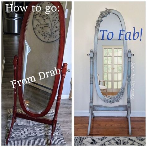 I came across this plain, dark floor mirror and decided I just had to give it a makeover!I used Renaissance Chalk Paint in the colors Ivory Tower and Misty River along with Saltwash for texture, brown wax for the highlighting, and a few different Redesign With Prima silicone moulds with quick set epoxy to make the floral appliques.Time is based off of work time only, does not include dry times. Before and after I did a full video tutorial showing how I got this look First things… Diy Bedroom Mirror, Boutique Store Displays, Stand Up Mirror, Ivory Tower, Amazing Resin, Freestanding Mirrors, Mirror Makeover, Using Chalk Paint, Redesign With Prima