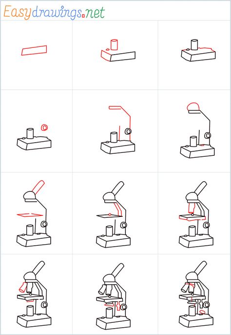 How To Draw Microscope, Microscope Drawing Easy, Draw A Microscope, Microscope Drawing, Blackout Poetry Art, Draw Objects, Cartoon Tutorial, Microscope Parts, Yarrow Flower