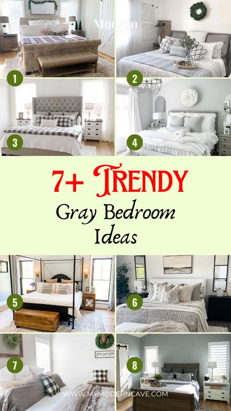 7+ Chic Gray Bedroom Ideas Tailored for Farmhouse Elegance Light Grey Bedding, Guest Bedroom Bedding, Gray Bedroom Ideas, Blue Gray Bedroom, Gray Bedroom Walls, Blue Grey Walls, Bedroom Color Combination, Farmhouse Style Bedrooms, White Bed Frame