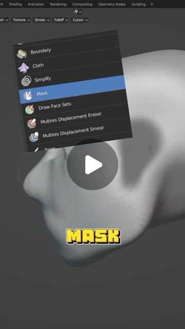 VK Gamedev on Instagram: "Mask Brush. Blender 3D Sculpting Tips.   Free brushes for Blender in profile   #blender3d #b3d #blendertutorial" Sculpting Tips, Instagram Mask, 3d Sculpting, Mask Brush, Mask Drawing, Free Brushes, Blender 3d, Face Drawing, 3d Art