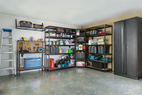 Garage Organization Shelves, Garage Wall Shelving, Garage Organisation, Diy Toy Storage, Tool Storage Cabinets, Garage Storage Racks, Garage Organization Diy, Garage Remodel, Garage Organize