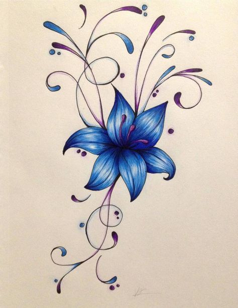 Blue Lily Tattoo, Blue Flower Tattoo, Tattoo Lily, Blue Flower Tattoos, Lillies Tattoo, Lily Tattoo Design, Lily Flower Tattoos, Tattoos For Women Flowers, Lily Tattoo