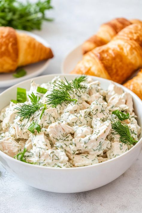 Chicken Salad With Dill Recipe, Dill Chicken Salad Recipe, Chicken Salad Dill, Chicken Salad With Dill, Recipes With Dill, Creamy Dill Chicken, Dill Pickle Chicken Salad, Ranch Chicken Salad Recipe, Dill Chicken Salad