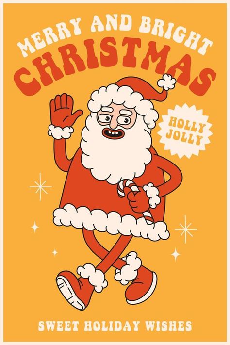 Christmas Retro Illustration, New Years Eve Illustration, Vintage Christmas Poster, Santa Claus Illustration, Retro Cartoon Style, Santa Illustration, Santa Claus Cartoon, Christmas Brochure, Christmas Ads