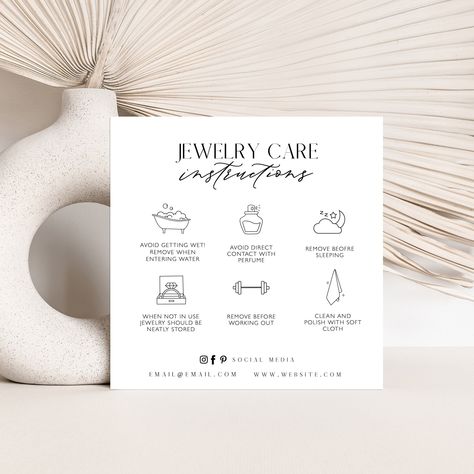 Editable Jewelry Care Card Template, Printable Square Care Guide, Add Your Logo Care Cards,Instruction Card, Edit with Templett Printable Thank You Notes, Jewelry Business Card, Thank You Note Template, Jewelry Care Card, Jewelry Packaging Design, Business Fonts, Bio Data, Jewelry Display Cards, Note Template