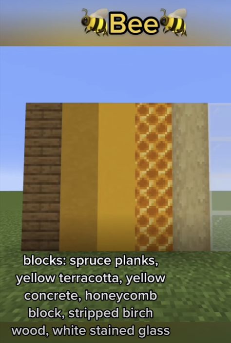 Minecraft Color Palette Blocks, Bee Colour Palette, Minecraft House Color Palette, Block Pallet Minecraft, Minecraft Block Pallets, Minecraft Build Palette, Block Pallet Ideas Minecraft, Color Palette Minecraft, Minecraft Color Palette