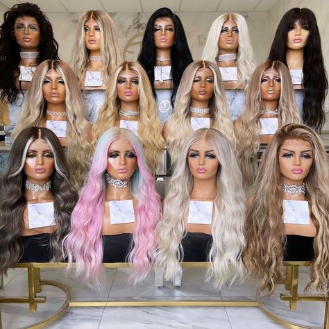 LUXURY LACE WIGS & EXTENSIONS on Instagram: “Which one ?🥰 Dm me your dream wig now & I will Custom make her especially for you 🥰 Shipped in 2 weeks 🤍” Wigs Shop Design, Wig Salon Interior Design, Wig Store Interior Design, Wig Shop, Wig Room, Wig Display, Wig Shop Design Ideas, Wig Shop Interior Design, Wig Business