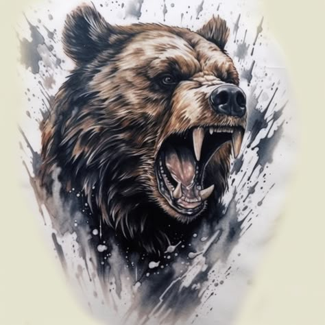 Realistic Grizzly Bear Tattoos, Bear Warrior Tattoo, Bear Tattoos For Men, Grizzly Bear Tattoos, Stammestattoo Designs, Big Cat Tattoo, Bear Tattoo Designs, Bear Decal, Web Tattoo