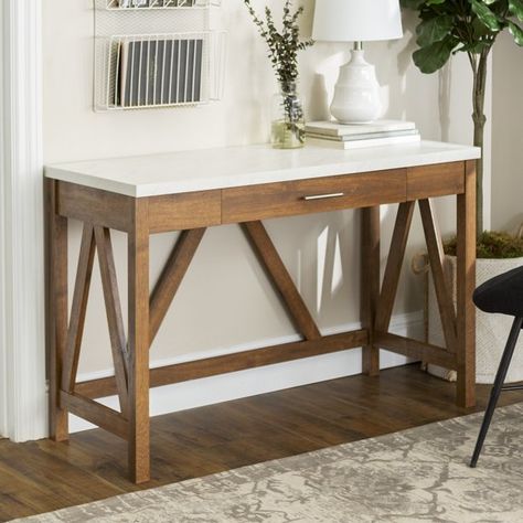 Manor Park Rustic Farmhouse Computer Writing Desk with Drawer, Brown/White Oak - Walmart.com - Walmart.com White Office Furniture, Computer Writing, Desk With Drawer, Farmhouse Desk, Wood Computer Desk, Writing Desk With Drawers, Frame Desk, Walker Edison, White Desks