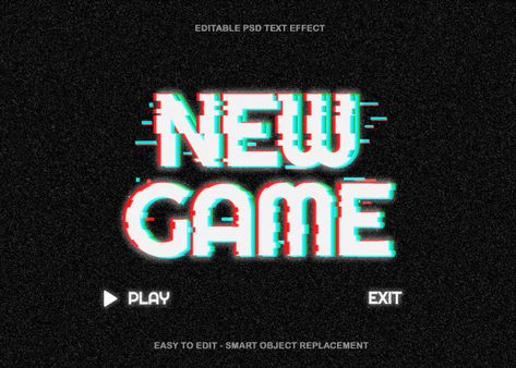 Game glitch text effect | Premium Psd #Freepik #psd #template #retro #text #game Video Game Typography, Gamer Graphic Design, Hiphop Logo, Playstation Party, Glitch Design, Text Games, Retro Games Poster, Games Aesthetic, Glitch Text