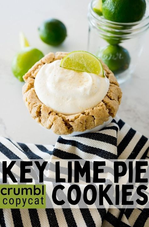 Key Lime Pie Crumble Cookies, Mini Tart Pan Cookies, Crumbl Banana Bread Cookies, Crumbl Key Lime Pie Cookie, Key Lime Crumble Cookies, Summer Flavor Cookies, Crumbl Lemon Cookie Copycat, Key Lime Pie Cookies Recipe, Graham Cracker Cookies Recipe