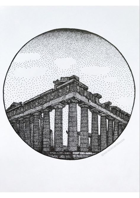 Greek Temple Tattoo Design, Greek Parthenon Tattoo, Parthenon Tattoo, Ancient Greece Tattoo, Theatre Tattoo, Cathedral Tattoo, Greece Tattoo, Tattoos Architecture, Tattoo Zone