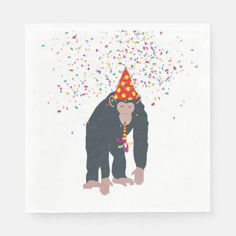 Monkey Chimpanzee Partying Animals Having a Party Party Horns, Party Napkins, Kids Room Art, Party Design, Christmas Presents, Cute Illustration, Animal Illustration, Shop Decoration, Birthday Party Themes